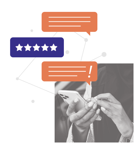 a customer on her phone checking the online reputation of an automotive shop 